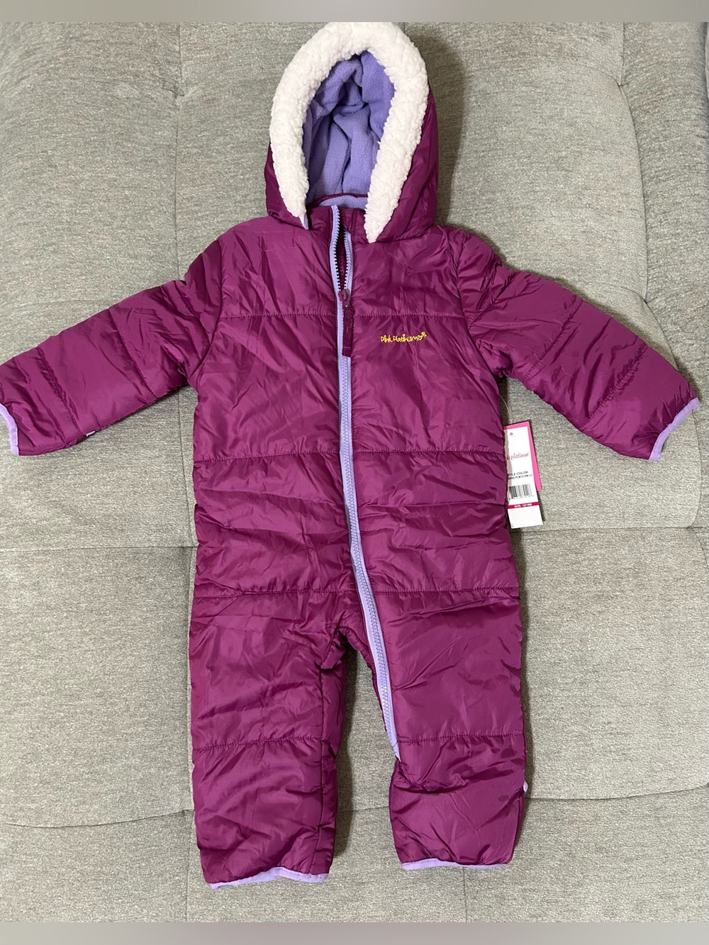 Pink Platinum Purple Hooded Puffer One-Piece Snowsuit